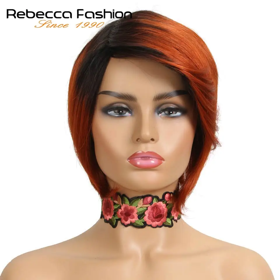 Rebecca Human Hair Wigs For Black Women Machine Made Non Lace Peruvian Fashion Straight Hair Short Wig Free Shipping