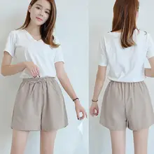 

80% Hot Sales!!! Women Casual Solid Color Drawstring Pockets Elastic Shorts Wide Leg Minipants