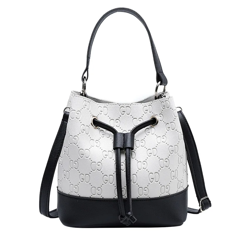 

Sheng chuang Beauty 2019 Printed Words Pull-belt Bucket Large Bag Shoulder Cross-body Hand Bag