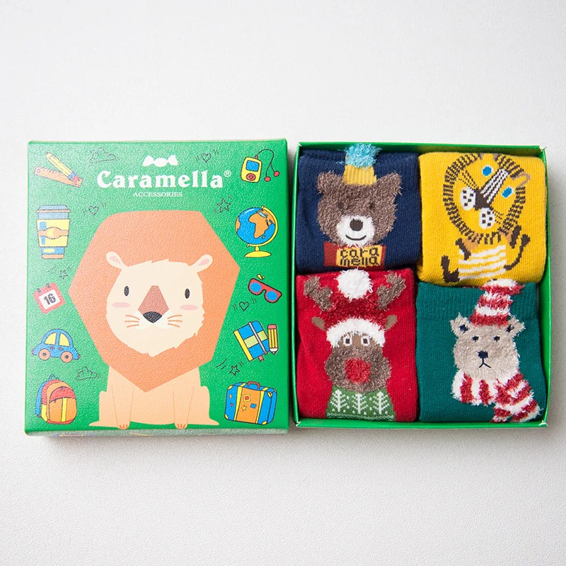 Caramella 4 пар/кор. хлопок Meias Рождество теплые милые 3d Животные узоры мультфильм носки женские стрейч 512774 - Цвет: 512854