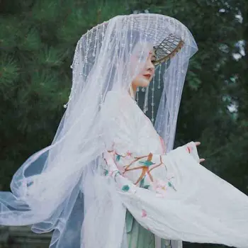 

Women Hanfu Cap With Tassel Crystal Face Cover Chinese Ancient Tradition Cap Cosplay Prop Hanfu Knight Hat White Gift For Women