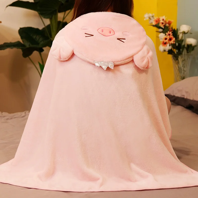 120x65pig 1 шт. Kawaii свинья/утка/Динозавр шаль детские одеяла с капюшоном коралловый флис мультфильм слон Кондиционер Портативный мягкий серый - Цвет: 120x65pig