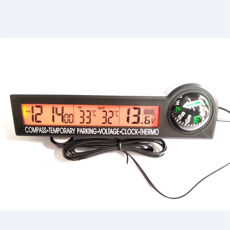 MACHSWON 1pcs 12V Car Thermometer Digital Compass LCD Display Multiple Function Rainproof Car Digital Compass with Clock Voltmeter Thermometer Calendar Function Luminous 
