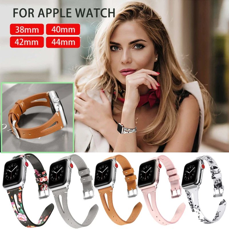 Кожаный ремешок для Apple Watch Series 4 3 2 1 браслет с цветочным принтом iWatch 38 мм 42 40 44 |