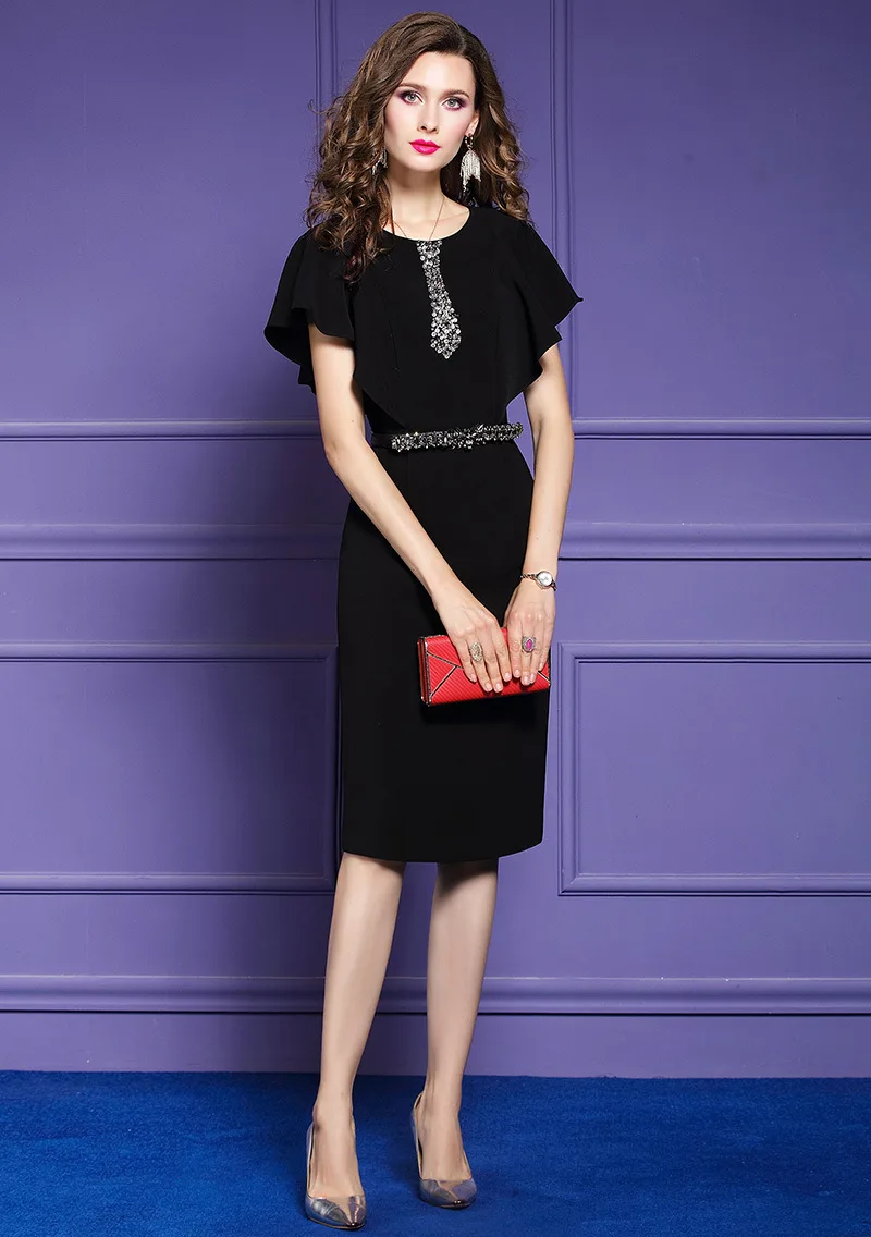 runway 2020 New summer Women Nail bead party Dress Plus Size 3xl Vintage ladies Sexy Short sleeve dresses work Package hip dress