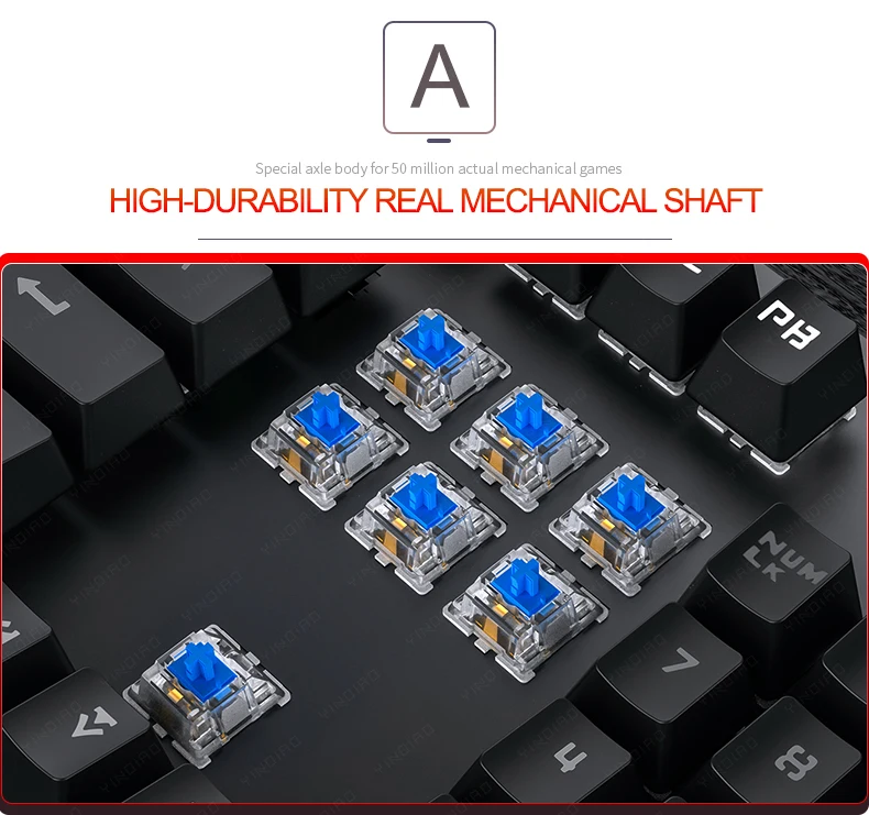 teclas wired gaming teclado preto azul eixo