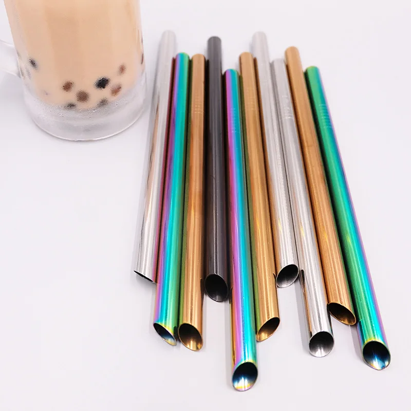 1pcs Reusable Drinking Straw 304 Stainless Steel 12mm Wide Metal Straws Set Milkshake Bubble Tea with Cleaner Brush | Дом и сад