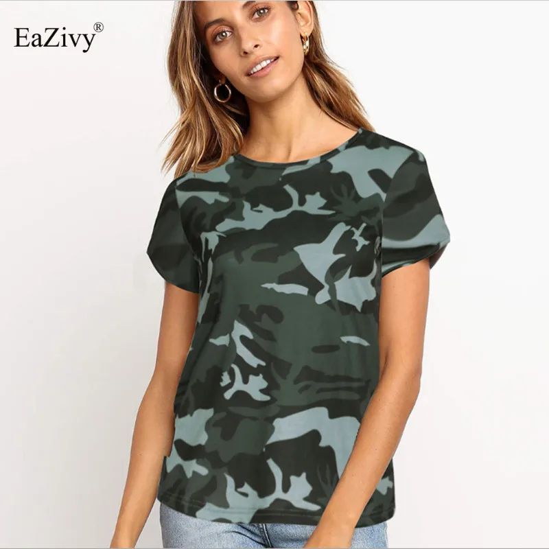 

women t-shirt 2019 Fashion Casual Camouflage Short Sleeve t shirt Round neck loose Simple tees shirt plus size Summer tops