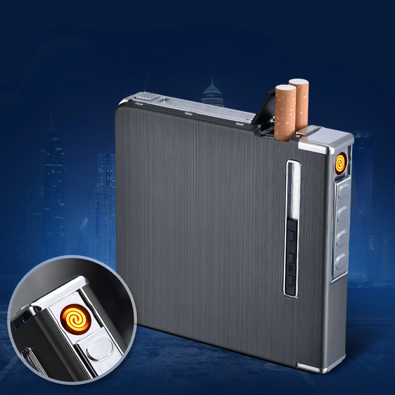 

NEW Metal Cigarette Case Lighter 20pcs USB Windproof And Smokeless Electric Lighters Smoking Accessories Gadgets For Men