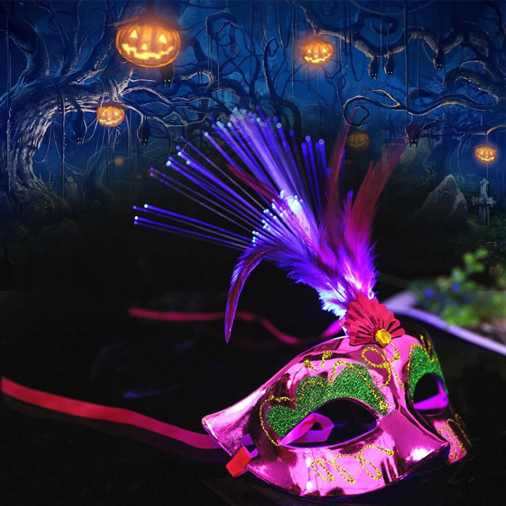 1 шт. Венецианская Венеция перо светодиодный маска световой Маскарадная маска Вечеринка вечернее изящное платье принцесс, наряды для участия в маски Карнавальная маска