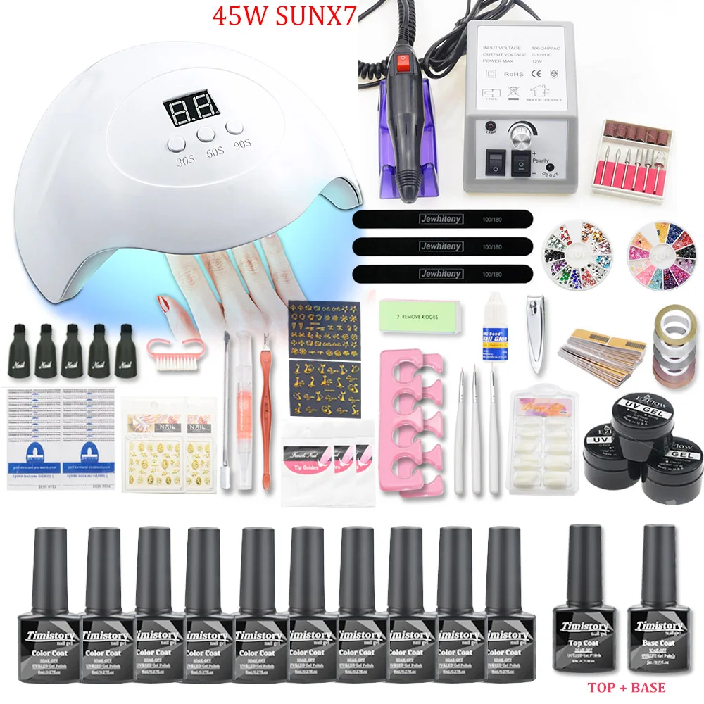 Billig Net Set 10 stücke Nagel Gel Polish Kit UV LED Nagel Lampe 20000rpm Nagel Kunst Maniküre Werkzeuge Für Maniküre nail art Sets Nagellack Gel