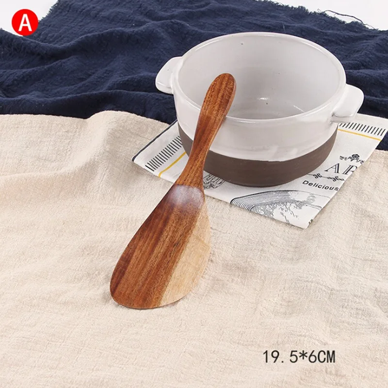 Антипригарная посуда набор столовых приборов деревянная посуда вилка ложка нож набор посуды с длинной ручкой лопатка плоская лопатка - Цвет: A