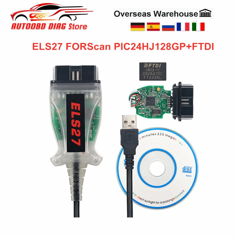 temp gauge car Newest ELS27 FORScan V2.3.8 Green PCB PIC24HJ128GP+FTDI Chip Multi-Language Works Support ELM327&J2534 Pss-Thru car battery analyzer