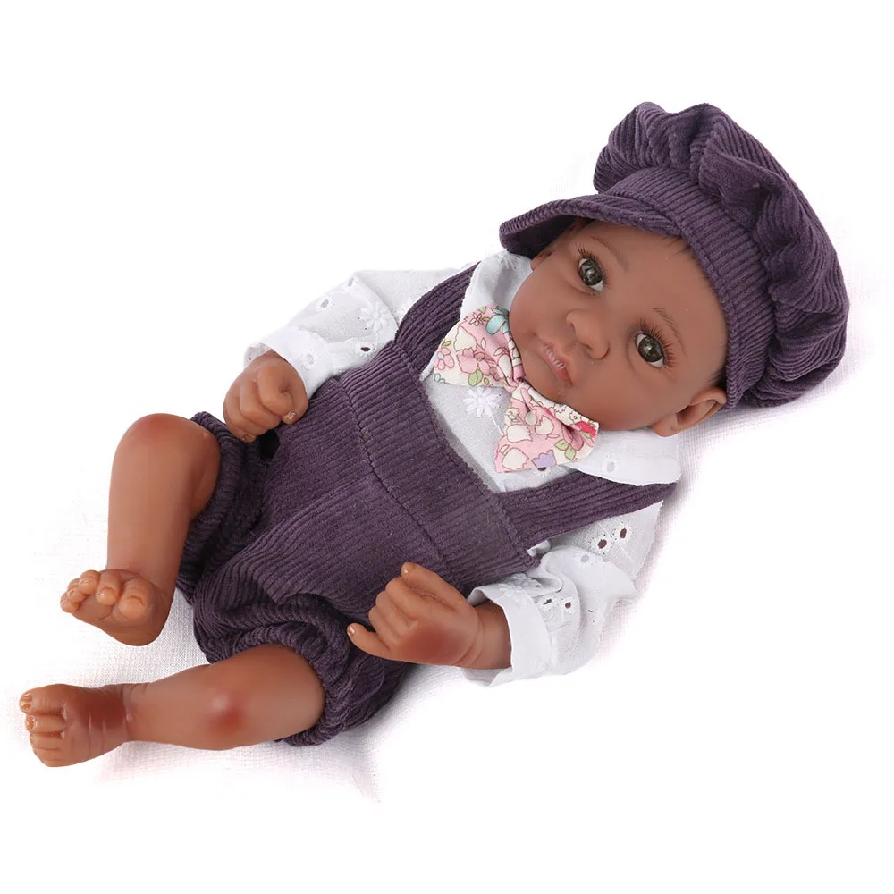 12 дюймов с открытым глазом Reborn Baby Dolls живые реалистичные черные куклы реалистичные силиконовые Bebe Reborn младенцы одежда шляпа мальчик кукла игрушки