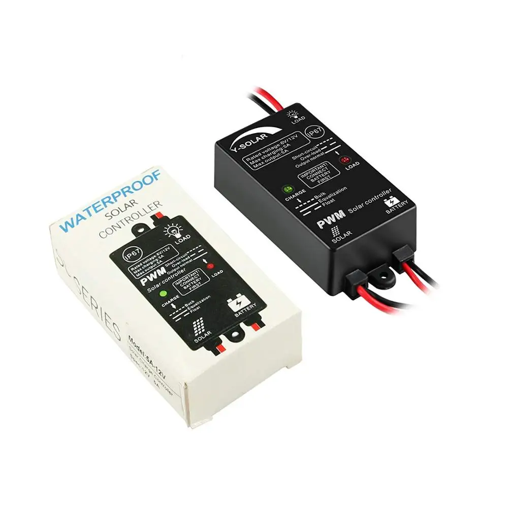 5A Панели солнечные регулятор 6V 12V Авто 24 часа нагрузки на IP67 Водонепроницаемый блок управления установкой на солнечной батарее для свинцово-кислотные Батарея заряда и разряда