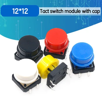 

25PCS Tactile Push Button Switch Momentary 12*12*7.3MM Micro switch button + 25PCS Tact Cap(5 colors) for Arduino Switch