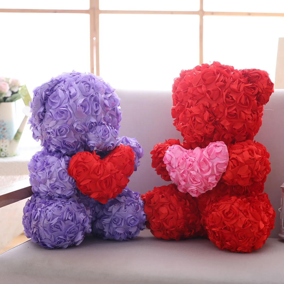

Lovers' Day Valentine's Day Gift Red Rose Bear Doll Artificial Rose Plush Toys Pillow