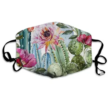 

Watercolor Cactus Pattern Washeable Reusable Mouth Mask Cotton Anti Dust Half Face Mouth Mask for Men Women Dustproof With
