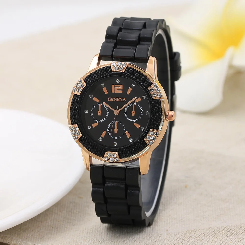 

Diamond Set genva Geneva Universal Silicone Watch Women's Quartz Watch Customizable