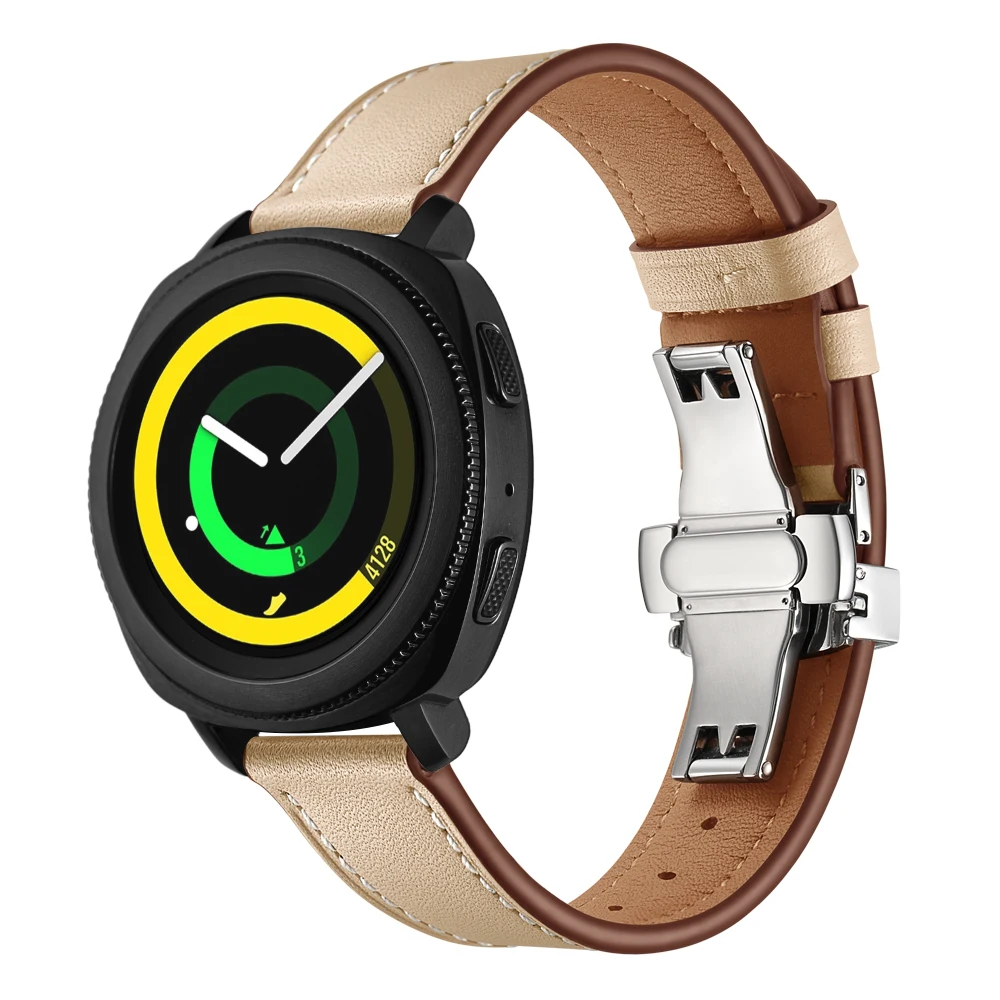 UEBN кожаный ремешок с серебряной застежкой-бабочкой, 20 мм, для samsung Galaxy Watch, 42 мм, активный 2 браслет, ремешок для часов gear S2, спортивный ремешок для часов