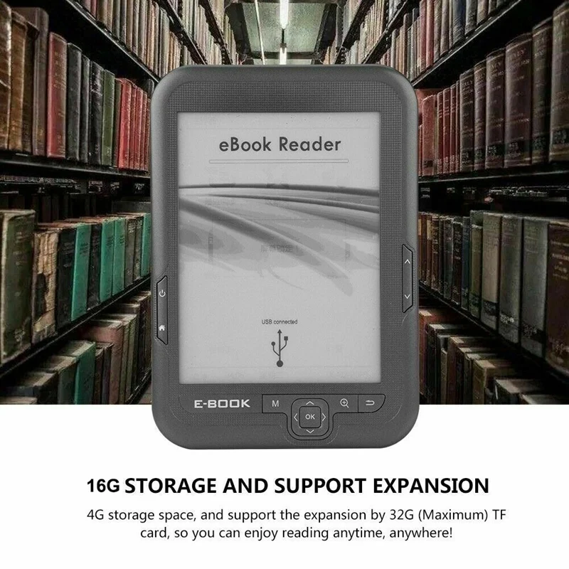 6 Inch 16GB Ebook Reader E Ink Capacitive E Book Light Eink Sn E Book E Ink E Reader MP3 with Case WMA PDF HTML