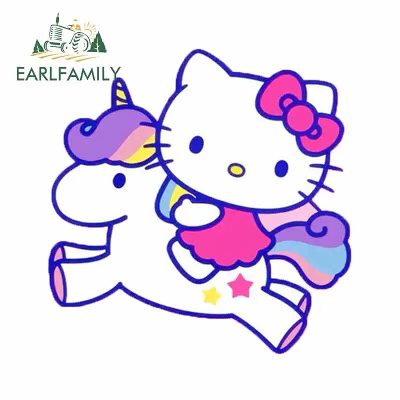 

EARLFAMILY 13cm x 12.9cm for Hello Kitty Riding A Unicorn Graphics Cartoon Car Sticker DIY Motorcycle Decal Vinyl Waterproof