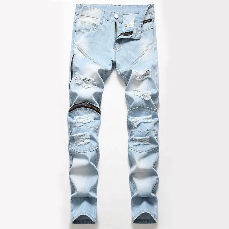 KIMSERE Мода Марка NEW Fashion Hi Street рваные джинсовые демисезонные штанишки прямого покроя для Для мужчин Уличная рваные джинсы, джинсовые штаны с дырками прямого покроя плюс Размеры 28-42