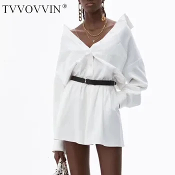

TVVOVVIN Women Dress V-neck Long Sleeve Irregular White Shirt Dressre 2019 New Fashion Vintage White Dresses Sexy Women X415