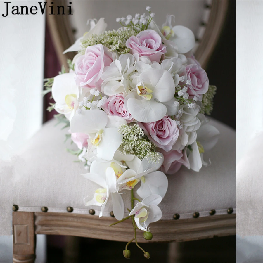 Janevini buquê de casamento para noiva, flores e orquídea branca, cascata,  rosas, graduação, artificial de seda, 2021|Buquês de casamento| - AliExpress
