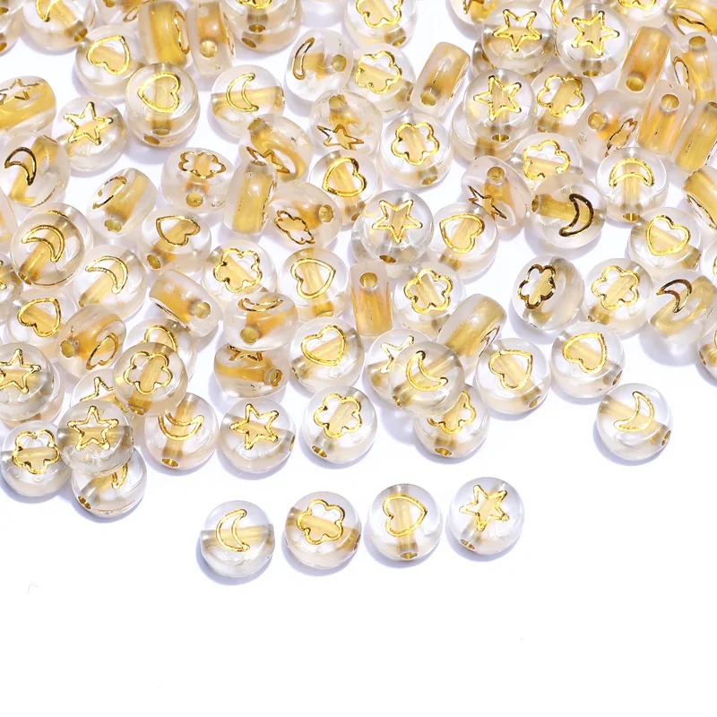4x7mm Round Acrylic Letter Beads Mix Golden Stars/Moon loose Spacer For Jewelry Making Diy Necklace Bracelet Accessories | Украшения и