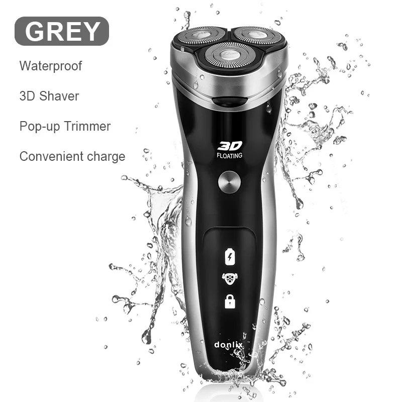 grey Donlix электронная бритва USB заряжаемый триммер для мужчин водонепроницаемый уход за лицом моющаяся 3D Головка влажная сухая бритва борода машина - Цвет: grey