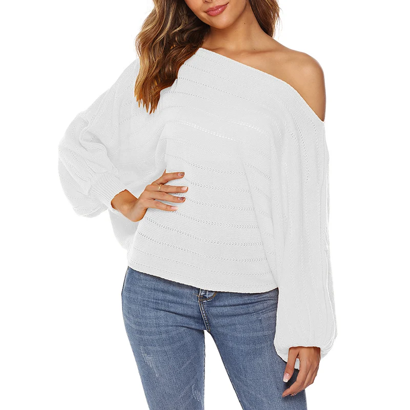 

Autumn New Style off Shoulder Solid Color Slash Neck Off-shoulder Sweater Loose Hood Long-sleeved Black Sweater