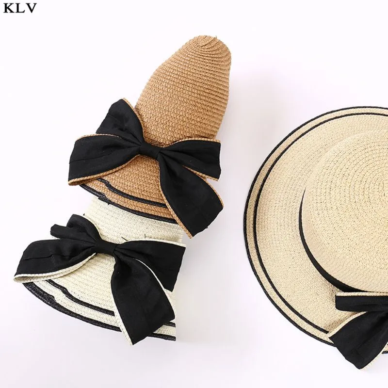 Для женщин Летняя широкая шляпа соломенная шляпа Bowknot Складная пляжная шляпа для отдыха Солнцезащитные кепки для улицы