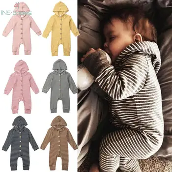 

Autumn NewBorn Baby girl Clothes winter Baby boy Jumpsuit with hooded long sleeve girl romper 3m-18m stripe Toddler Costume 2020