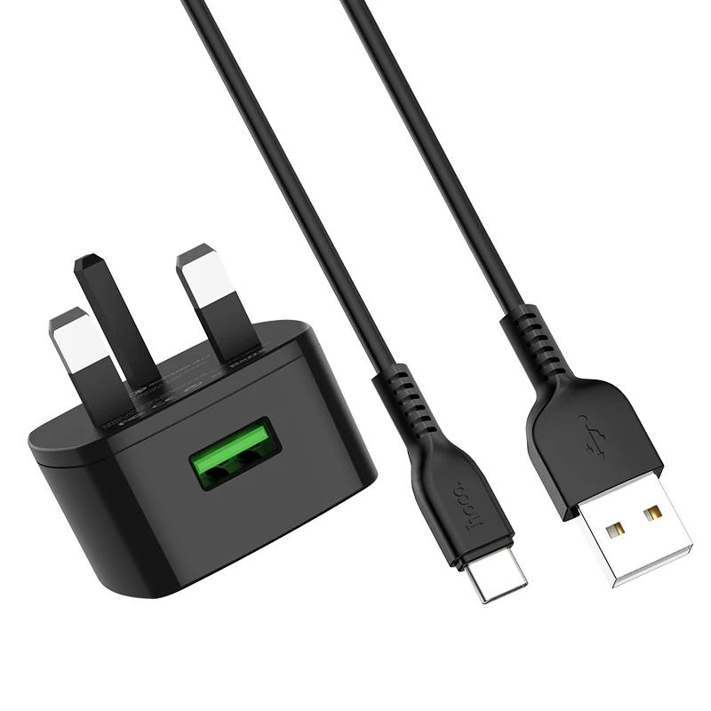 UK Plug for Type-C HOCO C70B 10 шт./лот быстрая зарядка 18 Вт QC 3,0 USB зарядное устройство для iPhone samsung Xiaomi huawei Великобритания вилка настенный адаптер зарядки - Тип штекера: UK Plug for Type-C