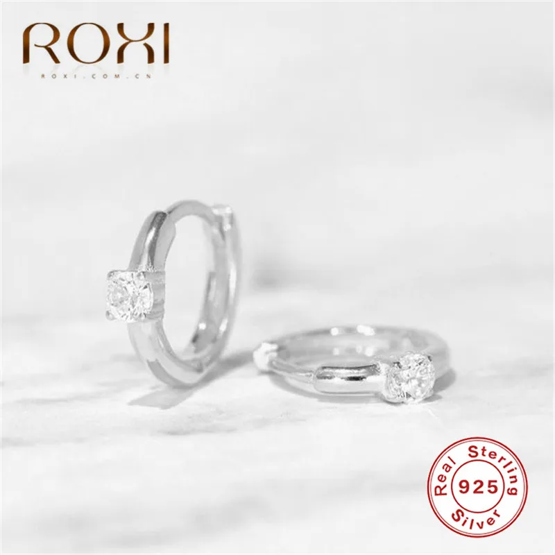Серьги ROXI из стерлингового серебра 925 пробы, классические серьги-гвоздики с четырьмя когтями из фианита ААА для женщин, роскошный с австрийским кристаллом, серьги