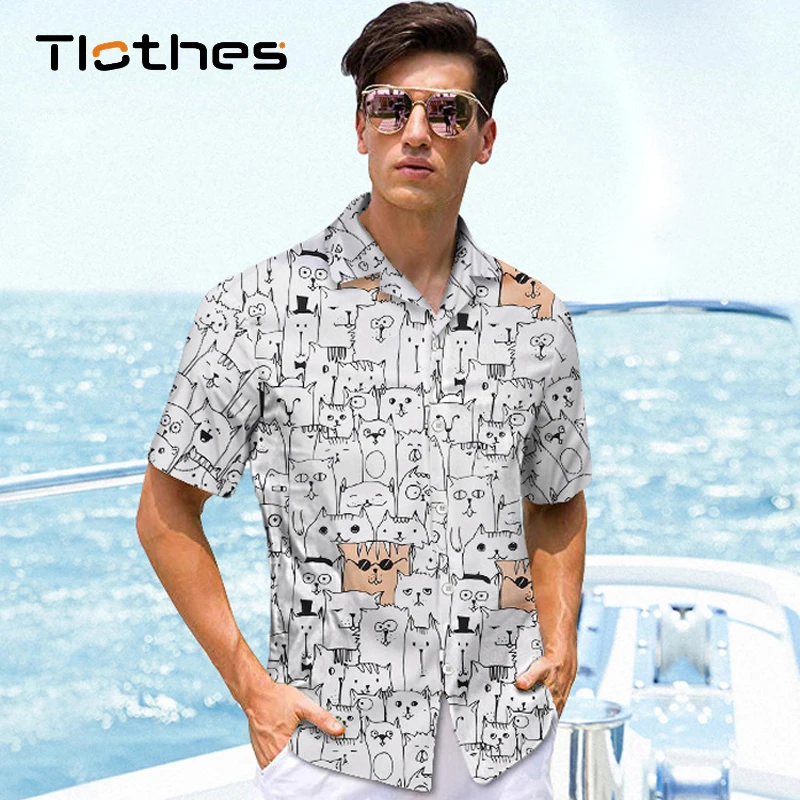 

Fashion Mens Hawaiian Shirt Male Casual Cartoon Printed Beach Aloha Shirts Short Sleeve Euro Size M-XXL Camisa Hawaiana Hombre