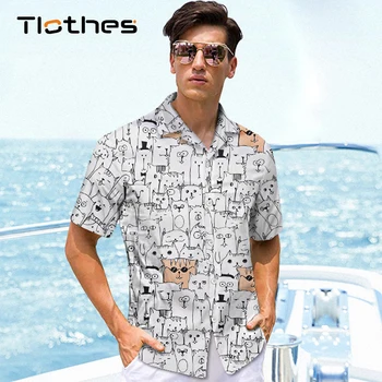

Fashion Mens Hawaiian Shirt Male Casual Cartoon Printed Beach Aloha Shirts Short Sleeve Euro Size M-XXL Camisa Hawaiana Hombre