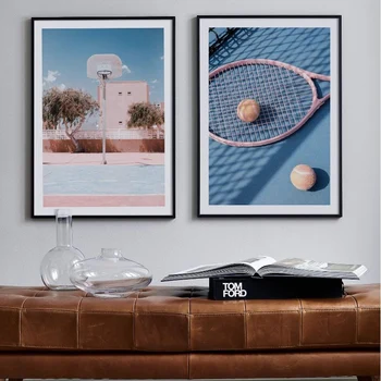 

Blue Seats Pink Tennis Prints and Poster Tennis Court Basketball Canvas Painting Wall Art Stadium Picture Modern Home Decoration