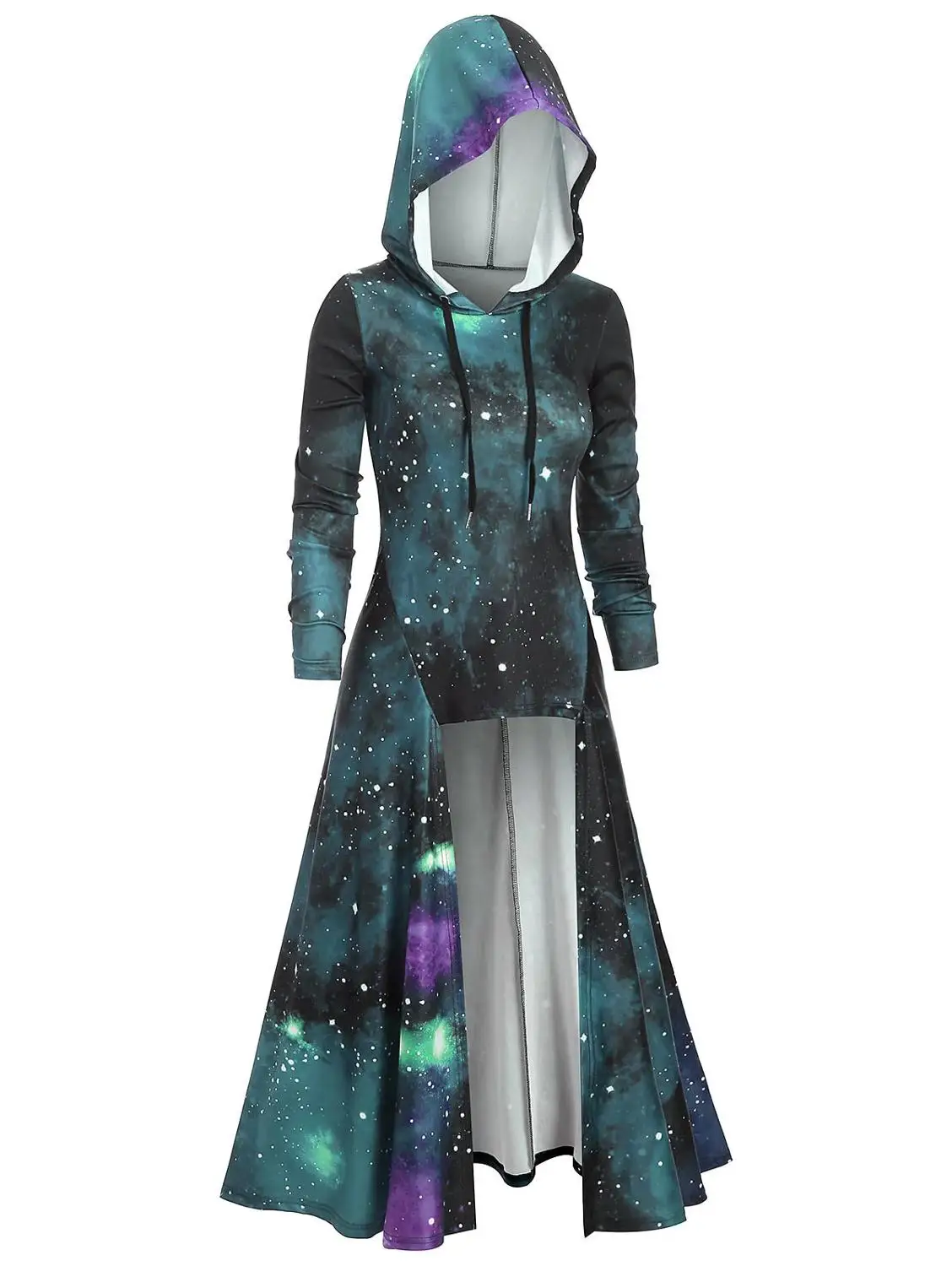 4 explosion models new irregular mosaic printing fashion long hooded women's clothing - Цвет: 4