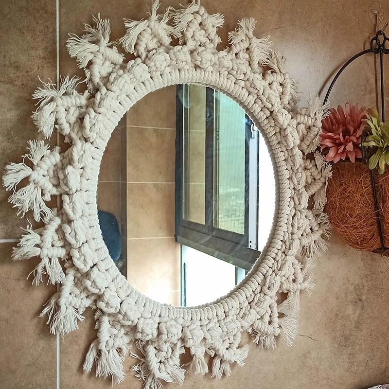 espejos decorativos bohemios para colgar en la pared decoracion de macrame hecha a mano para dormitorio maquillaje grande decoracion para