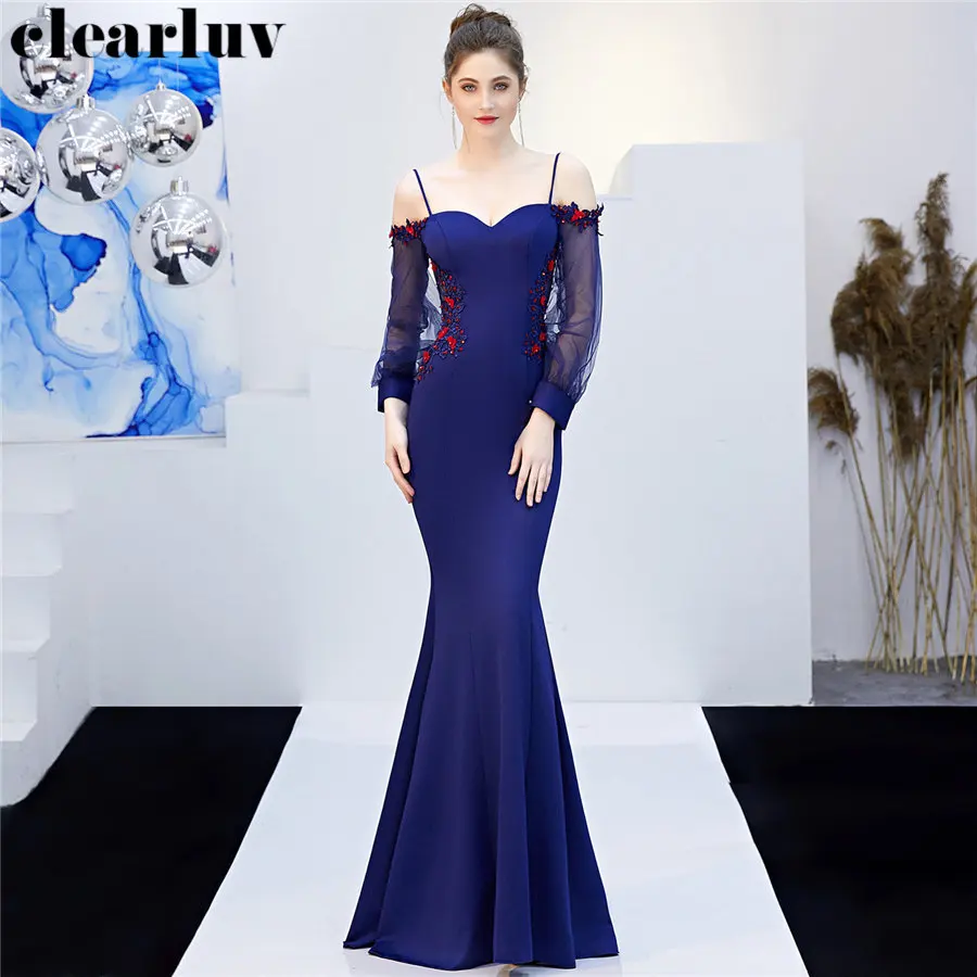 Вечернее платье русалки с вырезом лодочкой размера плюс Robe De Soiree DX268-2 с длинным рукавом женское вечернее платье сексуальные строгие платья