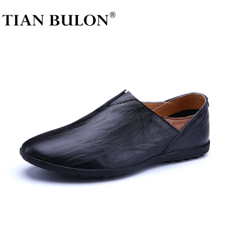 

Genuine Leather Men Casual Shoes Brand 2019 Italian Mens Loafers Breathable Driving Shoes Slip On Comfy Moccasins TIAN BULON