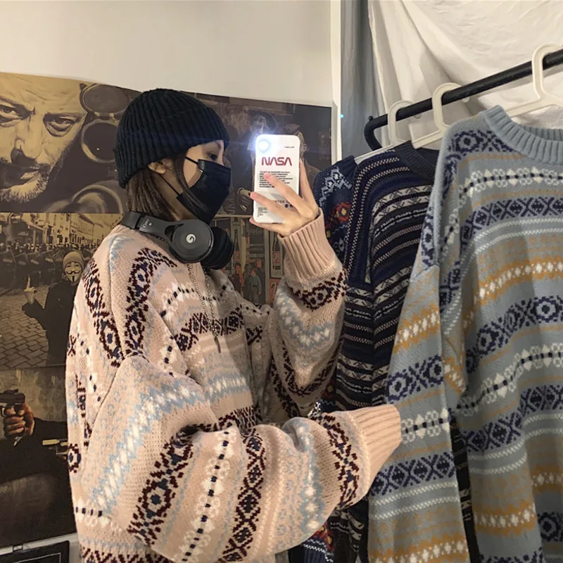 Зимний ретро свитер, мужской теплый Модный повседневный вязаный пуловер с круглым вырезом, Мужская Уличная одежда, свободные вязаные свитера, мужской свитер, одежда