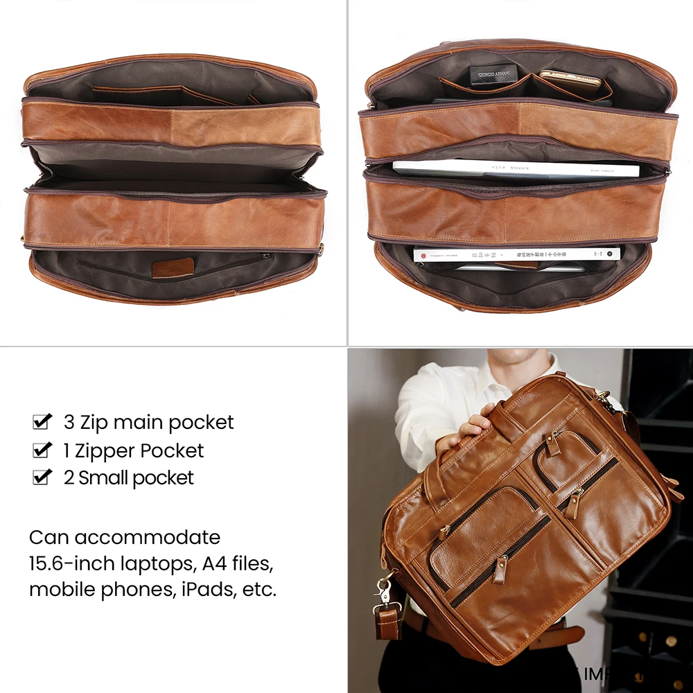 JOYIR Genuine Leather Men&lsquo;s Briefcase Laptop Casual Business Tote Bags Shoulder Crossbody Bag Men's Handbags Large Travel Bag leather briefcase