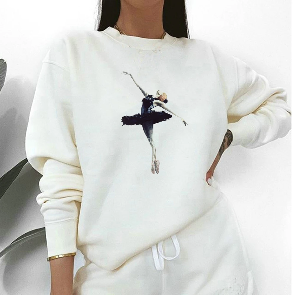 

Modern Girl Style White Hoodies Pretty Ballet Girl Print Pullover High Quality Hipster Coat Long sleeve Women Sweatshirts