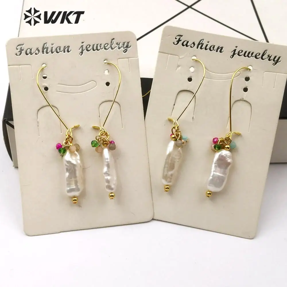 

WT-E577 WKT Natural Pearl Earrings Irregular Shape Pearl With Color Beads Earrings Women Fashion Earrings Jewelry