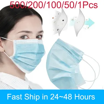 

500Pc/Unit 3 Layers Disposable Protection Face Mouth Covers Mascaras Non-Woven Anti-Dust Waterproof Elastic Earloop Facial Cover