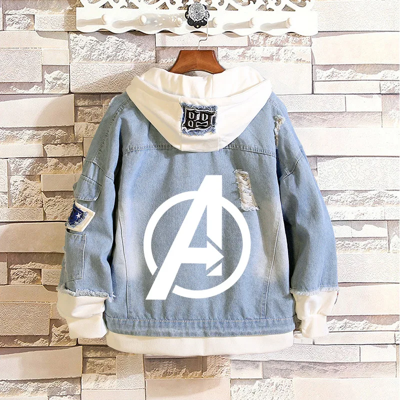 

Spring Autumn Captain America Sweatshirts Hoodies Fashion Cosplay Cowboy Fake Two Pieces Sweatshirt Denim men women Jacket