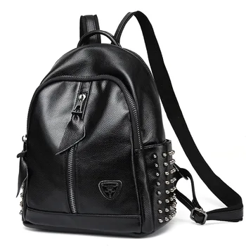 

Punk rock European and American style genuine leather backpack female new tide cool rivet backpack travel bag female Rucksack